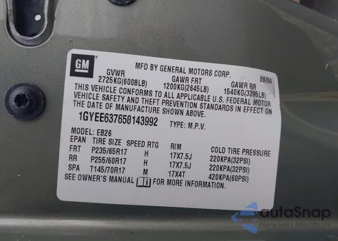 2005 Cadillac Srx V6 z USA, uszkodzony, nr VIN 1GYEE637650143992